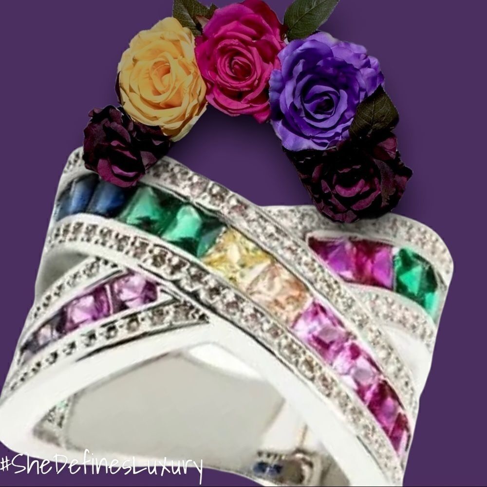 Beautiful criss cross multicolor wedding band fashion ring Sizes 7,9,10